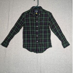 Polo Ralph Lauren Boys Green Plaid Button Down Shirt Long Sleeve Size M 10-12